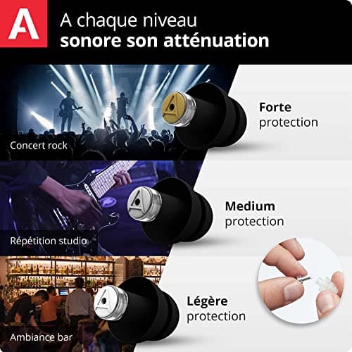 Alpine MusicSafe Pro Bouchons d'oreilles : protections auditives pour musiciens - Haute fidélité du son - 3 jeux de Ffltres interchangeables - Hypoallergénique et réutilisables – Embouts noirs