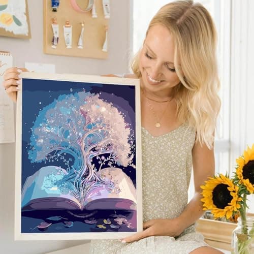 feelive Peinture par Numéro pour Adulte, Arbres Kit de Peinture à l'huile sur Toile Bricolage pour Enfant Débutants Avec Pinceau Pigment Acrylique 30x40cm