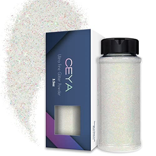 Ceya 100 g de poudre de paillettes ultra fines colorées blanches irisées 0,2 mm pour slime résine époxy pour nail art, festival, maquillage, scrapbooking, cartes de mariage, bijoux, peinture