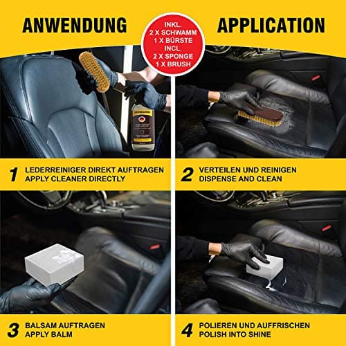 Macari Set d’entretien du cuir pour canapé, chaussures et voiture. Nettoyant pour coussins d’ameublement et graisse/crème pour cuir comme accessoires pour les sets de réparation du cuir