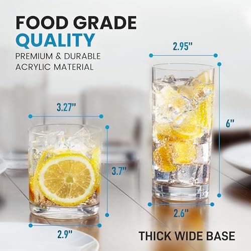 Zulay Kitchen Ensemble de gobelets incassables en plastique 8 pièces - Verres acryliques transparents durables - Sets de verrerie acrylique de 12 oz et 16 oz - Ensemble de verres en plastique
