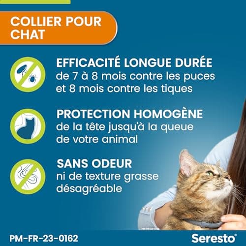 Seresto Collier Chats – Collier anti puces et anti tiques pour chat – Collier Seresto pour chat avec protection longue durée de 7 à 8 mois – Gris