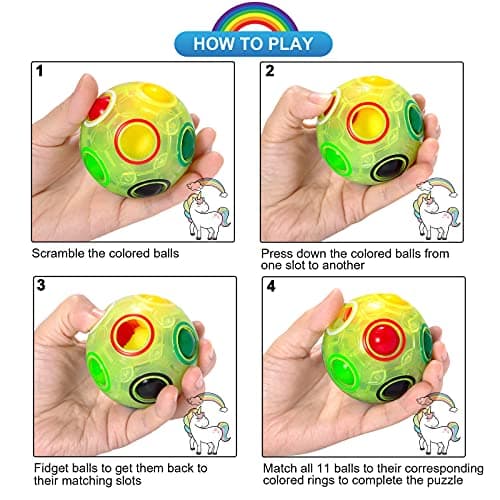 Vdealen Boule de Puzzle Magique Arc en Ciel Magic Rainbow Ball Jeu de Puzzle Balle Anti Stress Casse-tête Our Filles et Garçons Adultes Jouets éducatifs Our D'activité et de Faire la Fête Lot de 4