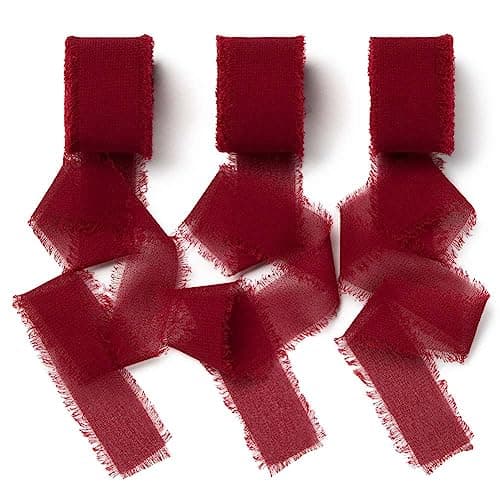 AOKSUNOVA Ruban Bordeaux Rouge 2,5 cm Cadeau Ruban Vin Rouge Mariage Rouge Mousseline de Soie Ruban Tissu Ruban Rouge