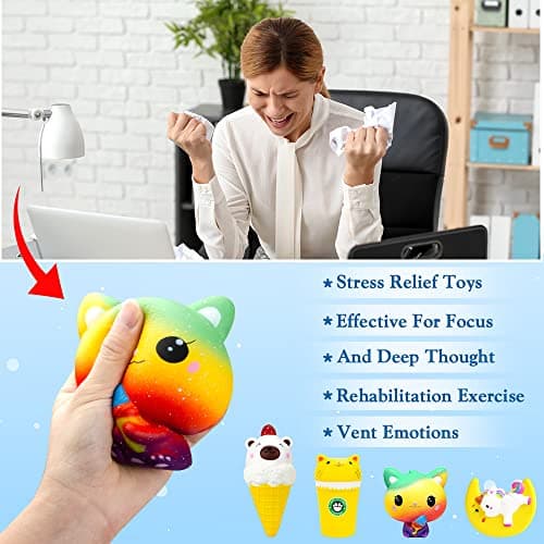 4 Pièces Squishy Kawaii Squishies Jouet, DJLLA Squishy Kawaii Anti Stress Jouets de Stress pour Les Enfants, Les Filles, Les Sarçons, Les Adultes