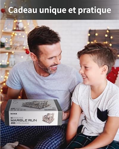 ROKR Circuits de Billes Puzzle en Bois 3D aquette en Bois a Construire, Kits de modèle mécanique Moteur avec des boules, Modes automatiques et manuels, Marble Spaceport, LGC01