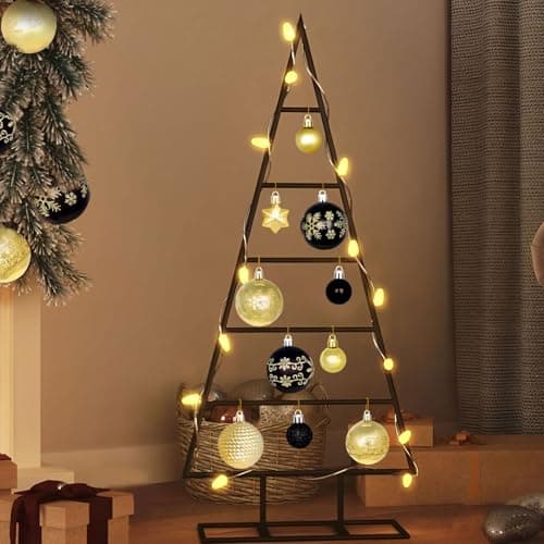 44 Boules de Noël Noir Or Set,Ø 6/4.3/3cm Boules de Noël en Plastique avec Crochet pour décoration d'arbre de Noël,Boules de Noël Décoration d'arbre Extérieur et Intérieur Décoration d'arbre Noël