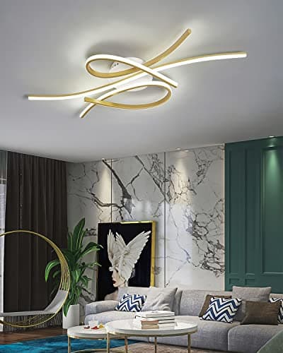 Bellastein Plafonnier LED plafonnier dimmable lampe de salon moderne lampe de chambre à coucher plafonnier design d'intérieur avec télécommande salon cuisine Bureau (or, L100cm)