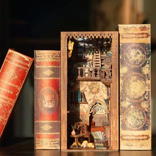 CUTEBEE DIY Book Nook Kit – Kit de Maison de poupées Miniatures avec Meubles et lumière LED, Puzzle 3D en Bois, Serre-Livres d'art, Kits de modèles pour Adultes à Construire, Eternal