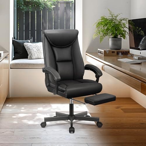 DoChair Fauteuil de Direction Chaise de Bureau Large siège de Bureau Ergonomique Dossier Haut 150KG avec Repose-Pieds Office Chair en Cuir PU, Noir