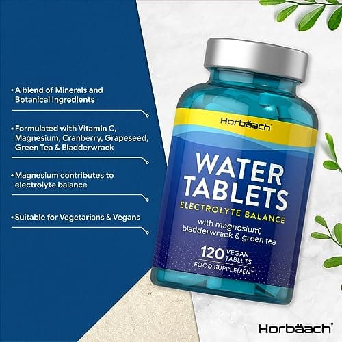 Retention D'Eau Drainant Puissant | 120 Comprimés Vegan | Electrolyte Complex Avec Magnésium Thé Vert et Fucus | Water Balance Supplements | par Horbaach