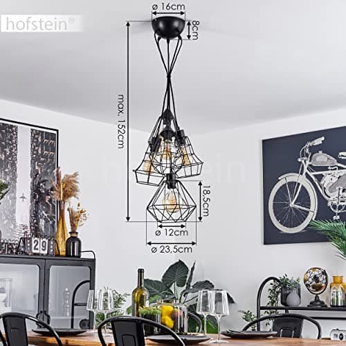 HOFSTEIN Suspension Tianjin, lampe à suspendre en métal noir, 5 flammes, 5 x E27, max. 149 cm, lampe à suspendre avec aspect grillagé dans un design rétro/vintage, ampoule(s) non incluse(s)