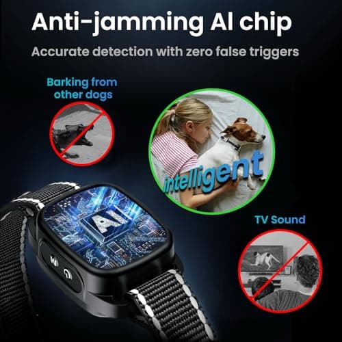 Collier Anti Aboiement Chiens,Modes Son/Vibration/Vibration Forte, Détection Intelligente des Aboiements, Rechargeable, Étanche IP67, pour Petit et Gros Chien (Black)