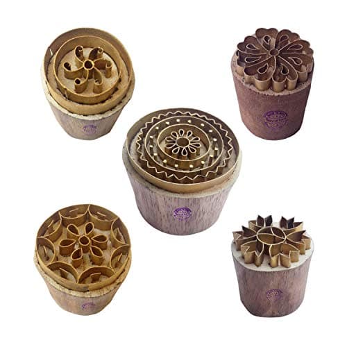 Royal Kraft Laiton Bois Impression Timbre rond (Set de 5) - DIY argile, poterie blocs BHtag0024