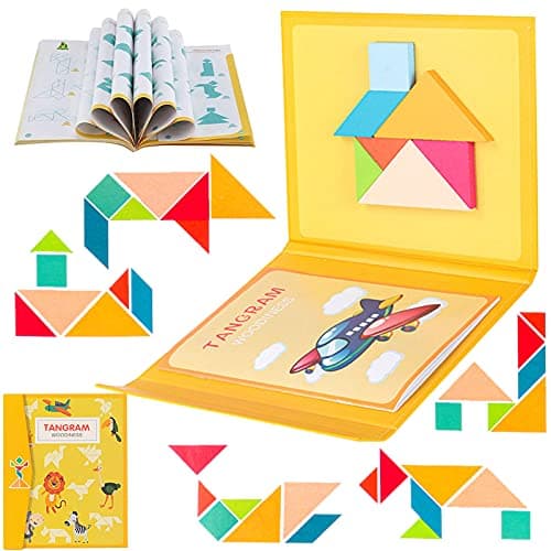 Puzzle De Jeux De Voyage,Puzzle De Jeu Tangram,Tangram en Bois magnétique Apprentissage des Formes et Couleurs,Jeu Éducatif De Construction Et d'Imagination Cadeau Cadeau de Noël Anniversaire
