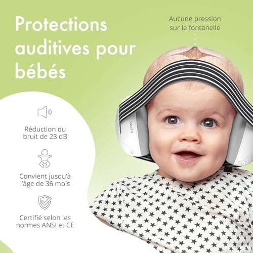 Alpine Muffy Baby Casque Anti Bruit Bébé : Protection Auditive Pour Bébés et Tout-Petits Jusqu'à 36 Mois - Certifié CE - Améliore le Sommeil Pendant les Déplacements - Réglable et Confortable - Noir