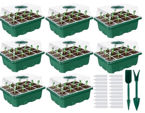 Lot de 8 serres d'intérieur - Bac de culture - Plateau de démarrage - 96 cellules - Mini serre - Plateau de démarrage - Mini propagateur pour semis - Vert