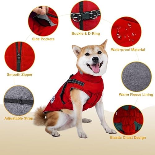 Manteau Chien avec Harnais Intégré, Manteaux d'hiver pour Chien Chaud en Polaire Impermeable, Veste Chien Hiver avec Réfléchissante pour Petits, Moyens et Grands Chiens