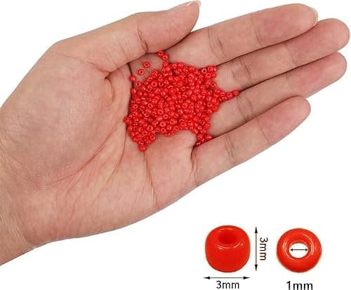 Lot de 3300 perles de rocaille en verre opaque, mates, 8/0, perles poney, 3 mm, perles poney, perles de rocaille opaque, perles de rocaille (rouge clair)