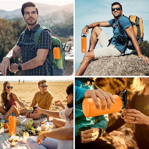 Fjbottle Gourde en acier inoxydable avec paille 950 ml/1200 ml, 2 couvercles sans BPA, Bouteille d'eau anti-fuite – Bouteille isotherme pour le sport, le vélo, l'école, le fitness