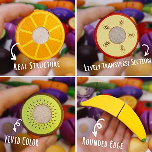 Airlab Jouet Bois Fruits Légumes de Coupe pour Dinette Enfant, Cuisine Jeux Accessoire Aliment Nourriture, Jouet Éducatif Éveil Montessori, Cadeau Anniversaire Pâques Halloween Noël Garçon Fille Bébé