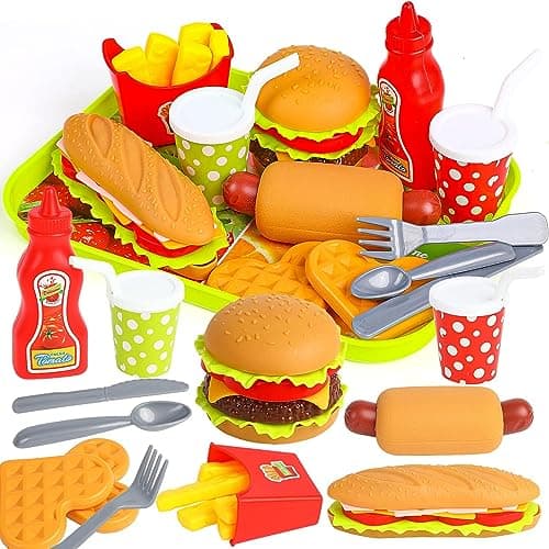 DERAYEE Hamburger Jouet,Un Groupe Nourriture Jouet Enfant Dinette Enfant Aliments Dinette Enfant pour Garcon Fille, Cadeau Éducatif