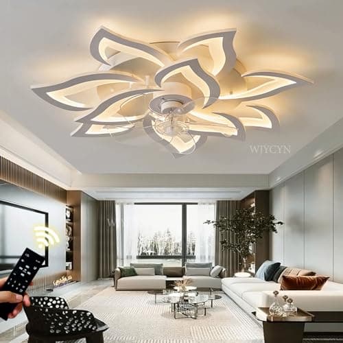 WJYCYN Ventilateur de plafond à LED avec éclairage Plafonnier à LED dimmable Plafond de salon moderne avec ventilateur Plafonnier géométrique créatif DIY pour la chambre à coucher (Blanc, Ø81cm 145W)