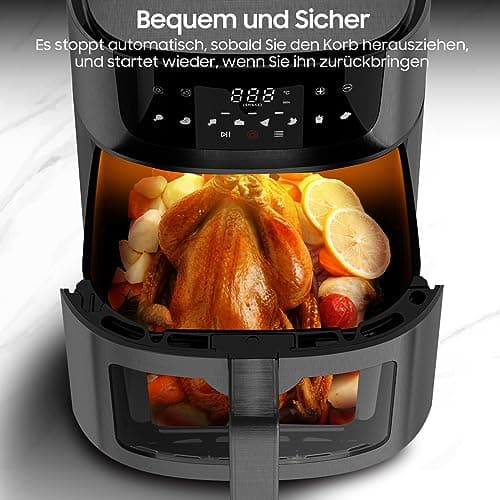 Iceagle Friteuse Sans Huile 9L XXL – 1800W Friteuse à Air avec Grande Fenêtre | Airfryer avec écran Tactile LED, 8 Programmes, Shake-Mode, Livre de Recettes
