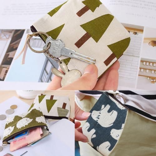 Mini Porte Monnaie en Toile,4 Pièces Mignon Petit Pochette Portefeuille avec Fermeture Eclair,Coin Porte Monnaie Enfant,Mini Porte Monnaie pour Rouge à Lèvres,Pièces,Carte de Crédit,Clés-Style B