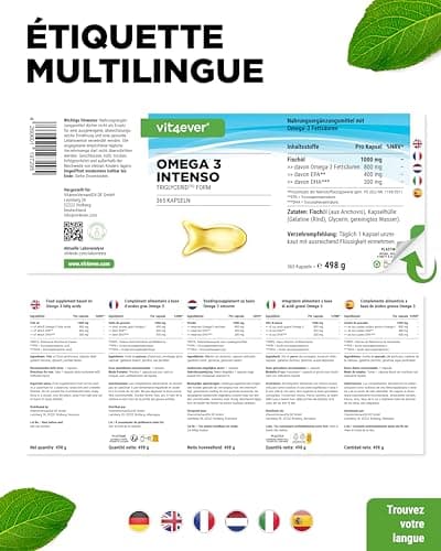 Premium Omega 3 Avec 80% D'Acides Gras - 365 Gélules - 1000 Mg D'Huile De Poisson Par Gélule Avec EPA & DHA - Forme Triglycéride - Purifié Avec Soin À Partir De Pêche Durable