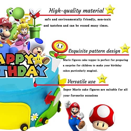 YOUYIKE Décoration De Gâteau Mario, 25 Pièces Mario Decoration Gateau Anniversaire, Decoration Gateau Enfant Mario, Toppers De Gâteau D'anniversaire Mario Pour Fête D'anniversaire D'enfants