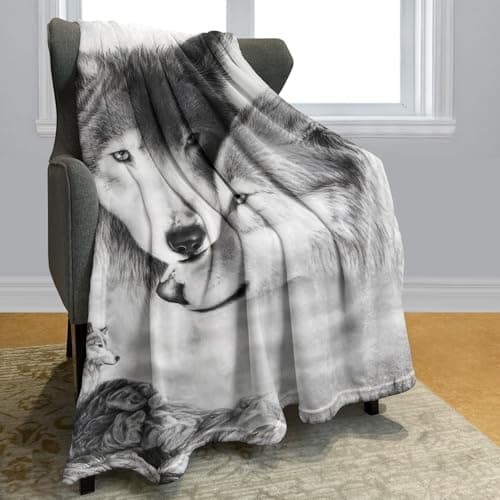 Yisumei Couverture polaire douce Loup noir et blanc pour lit ou canapé, Coton mélangé, Couleur 1, 150 x 200 cm