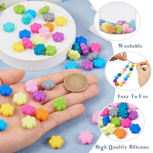 Boutigem Lot de 48 perles en silicone en forme de marguerite pour collier, bracelet, porte-clés, fabrication de bijoux, SIL-TA0001-50-BG-EU