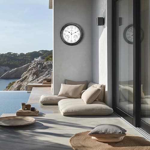 Lafocuse 30cm Horloge Murale Exterieure Etanche avec Thermomètre et Hygromètre, Vintage Noir Pendule Murale Retro, Silencieuse Shabby Chic Deco pour Extérieur, Jardin, Balcon, Salle de Bain, Cuisine