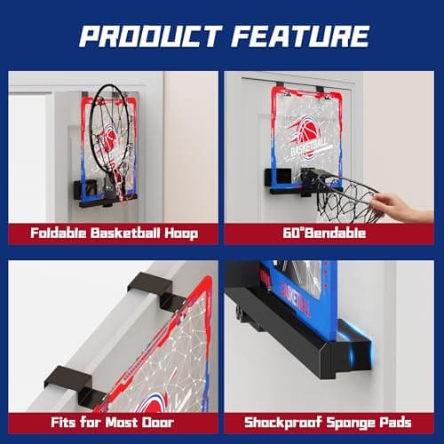 SKERITO Kids Indoor Basketball Hoops - Basketball Basket with 7 Lights and Timer, Mini Basketball Rim for Room with 3 Balls and Scoreboard, Basketball Hoop Goal Set, Boys Sports Toys, Outdoor, Indoor