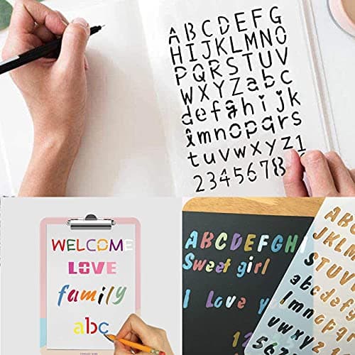 8 Pièces Pochoirs à Lettres, Ensemble de Modèles de Lettre, Pochoirs à Lettres et Chiffres, Pochoirs Alphabet en Plastique, Utilisés pour la Peinture et les Croquis (Blanc)