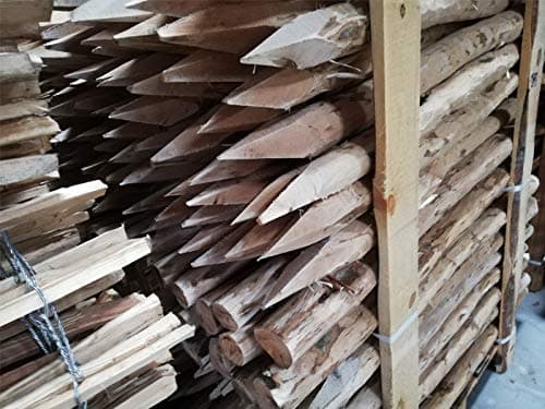 Poteau de clôture, naturel - Clôture aiguisé, poteau de clôture en bois, poteau rond, bois de noisette, en option pour votre clôture de piquetage clôture de ferme clôture de jardin (3 pièces H 100cm)