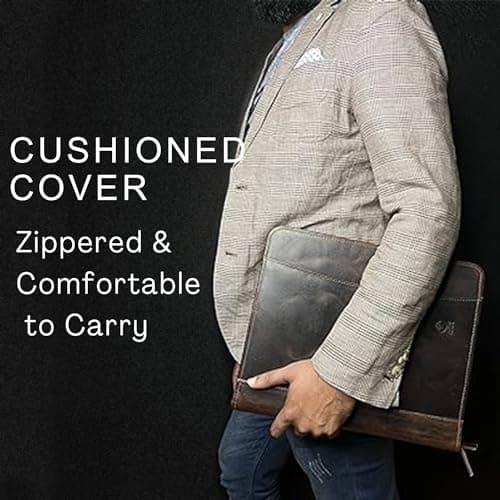 Rustic Town Conférencier A4 en Cuir | Porte-Documents pour Homme et Femme | Porte-Documents avec emplacements pour Stylo et Cartes