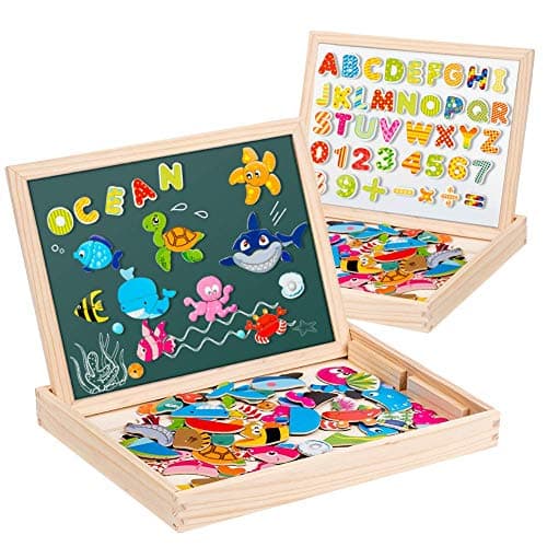 Uping Puzzle Magnetique Bois avec Tableau Double Face Aimanté pour Enfant 3 Ans et plus-130 Pièces