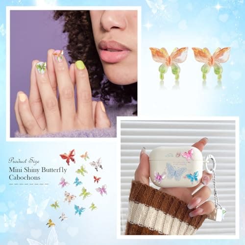 Cheriswelry Lot de 60 cabochons papillon à paillettes en résine transparente de couleurs mélangées pour décoration d'ongles, scrapbooking, pinces à cheveux, bricolage, bijoux artisanaux