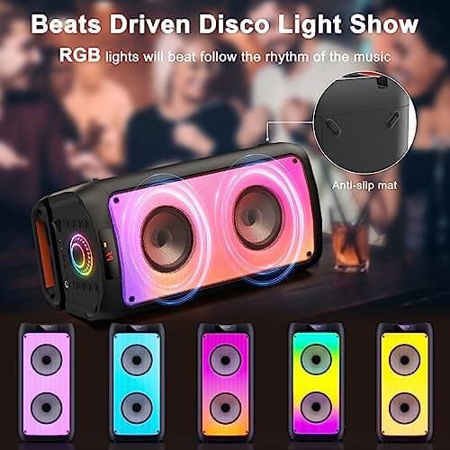 JYX Machine de Karaoké avec 2 Microphones, Karaoke Adulte Bluetooth Portable Éclairage RGB, Équipement de Karaoké pour Les Fêtes d'amis, Les Événements Familiaux, Supporte TF/USB, AUX, FM, REC, TWS