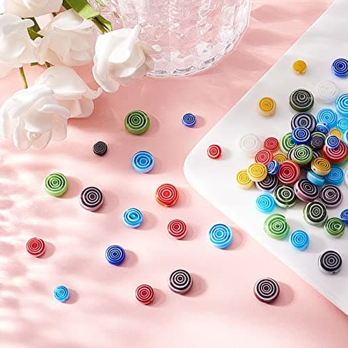 UR URLIFEHALL 140 Pcs Millefiori Lampwork Perles De Verre Plat Rond Entretoise Perles pour Artisanat Bracelets Cheville Collier DIY Making
