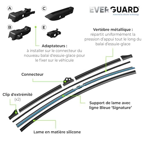 VALEO EVERGUARD - VSF65 - Premium - Balai d'Essuie-Glace Plat Une durée de vie prolongée X2 avec la lame en Silicone Longueur : 650mm Avant (1 Balai d'essuie-glace) - 566012