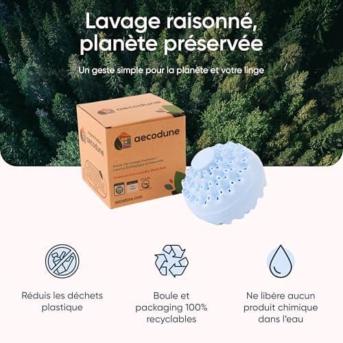 aecodune 2 Ans de Lessive Ecologique Economique - 240 Lavages Boule - Machine a Laver - Perles de Linge Poudre Naturelle Zero Dechet - Hypoallergenique Citron - Anti Calcaire
