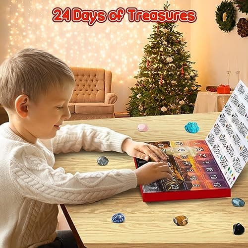 Calendrier de l'Avent 2024 Pierre Precieuse pour Enfants - Calendrier de 24 jours de Noël avec Cristaux et Pierres Naturelles- Cadeau de Noël pour Garçons et Filles