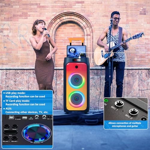 JYX Machine Karaoké pour Adultes, Enceinte Karaoké Bluetooth Portable avec 2 Microphones sans Fil, Party Box Idéale pour Les réunions de Famille/Le Camping en Plein Air