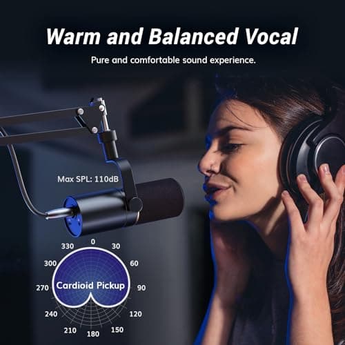 TONOR Micro Cardioïde Dynamique USB/XLR avec Bras de Support pour PC PS4 PS5, Microphone de Studio pour Podcasting, Gaming, Streaming, Enregistrement Vocal avec Prise Casque 3,5 mm, Bouton Mute,TD510+