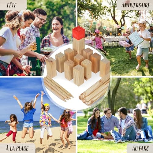 Ocean 5 Kubb - Original Jeu de Société Viking | Jeu en Bois Premium| Jeux de Société Suédois en Bois| Jeu de Réflexion pour Enfants et Adultes