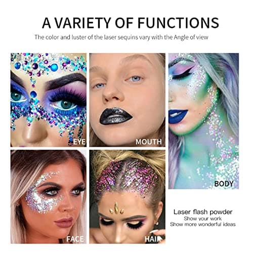 Lumineuse Gel Paillettes Visage, MKNZOME 12 Couleurs Fluorescent Paillettes Visage Festival Chunky Paillettes Maquillage Carnaval Chunky Glitter Gel Corps Cheveux Fête Noël Pâques Anniversaire