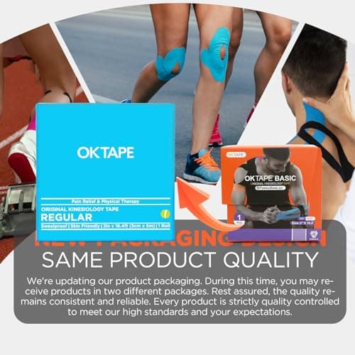OK TAPE Ruban de Kinésiologie, ruban athlétique élastique en coton original de base pour le soutien et la récupération, sportif thérapeutique pour soulager la douleur, 5cm x 5m non-coupé,Noir